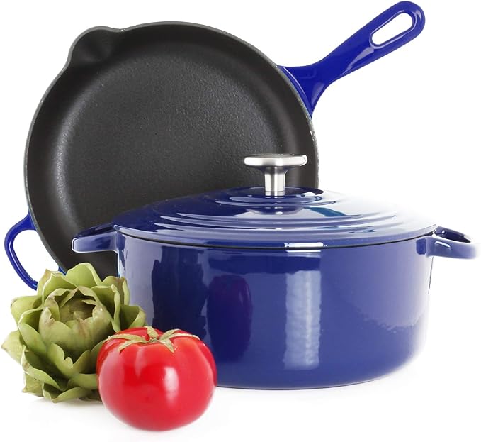 Chantal Enameled Cast Iron Cookware, 3 pc Set, Cobalt Blue