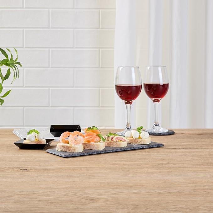 Restaurantware Slate Serving Tray 1 Pack of 11.8" x 4" Foam Feet Charcuterie Stone Plate Rustic Edges Freezable Black Serving Display Cheese Boards for Kitchen, Gourmet, Dining, Parties