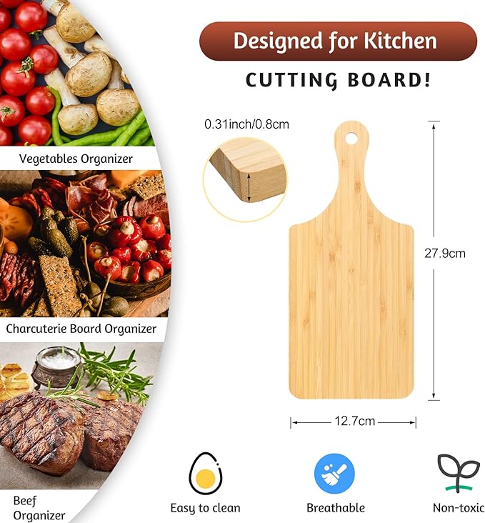 Zubebe 50 Pcs Cutting Board Bulk 11 x 5 Inch Wood Chopping Board Blank Small Laser Engraving Mini Charcuterie Serving Boards for Wedding Housewarming Gift (Bamboo)
