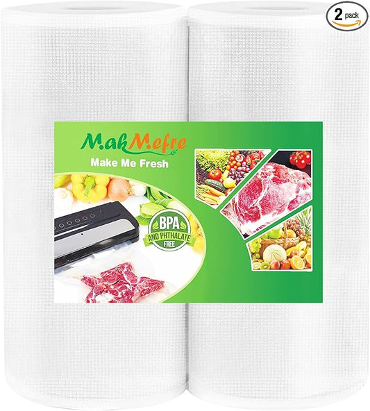 MakMeFre 2Pack (Total 100Feet) 11x50 Vacuum Sealer Bags Rolls with BPA Free,Heavy Duty Vacuum Food Sealer Storage Bags Rolls,Cut to Size Roll,Great for Sous Vide