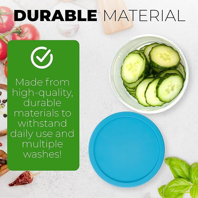Replacement Lids for Pyrex Containers Round Glass Food Plastic (2) 2-Cup Green (2) 4-Cup Purple (2) 7-Cup Light Blue