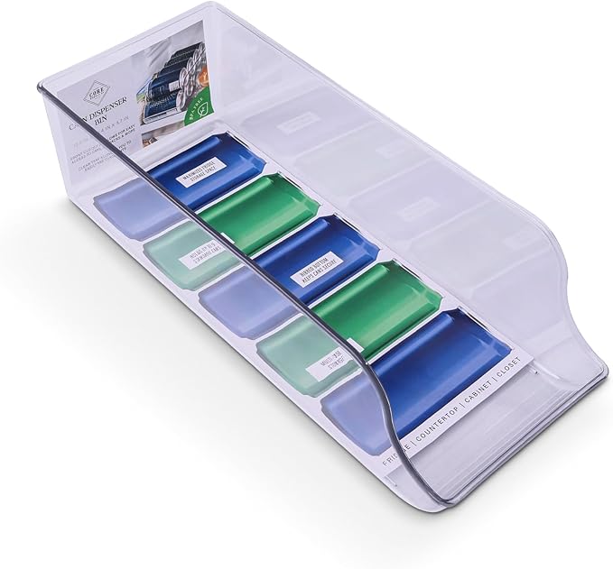 Core Home Kitchen Pantry 13.5 x 5.4 Inch Clear Acrylic Beverage Soda Can Refrigerator Storage Dispenser Bin