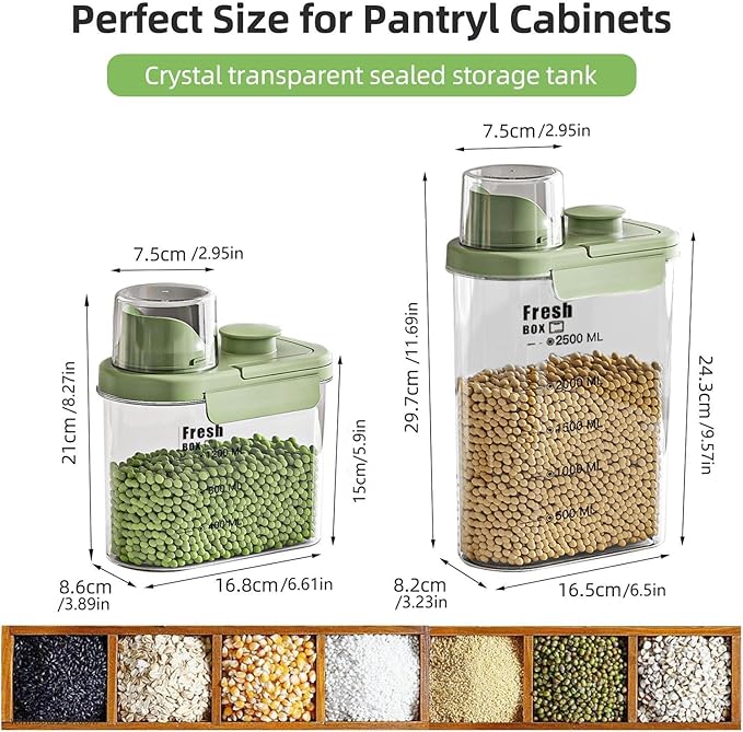 Airtight Rice Storage Container,with Pour Spout & Measuring Cup, BPA-Free - Transparent Dry Food Canister for Cereal, Flour, Pet Food, Oatmeal, Pantry Storage (Cream Yellow, 1600ml)