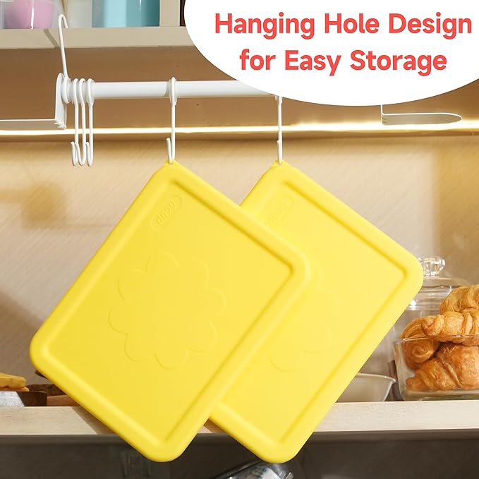 6 Cup Rectangle Silicone Storage Cover Lids Replacement for Anchor Hocking Glass Bowls (Container not Included) 2 Pack, Microwave, Dishwasher and Freezer Safe
