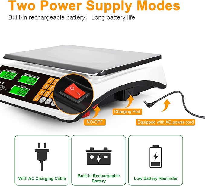 Price Computing Scale 88lb/40kg Commercial Food Scale for Produce Meat Weighing, LCD Display and Green Bright Backlight for Farmers Markets, Meat Shop, Deli, （Not for Trade）