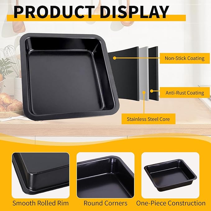 8 Pack Square Cake Pan, 8 Inch Non Stick Square Baking Pan for Cake Brownie Lasagna, Non-Toxic & Rust-resistant, Dishwasher Safe & Easy Clean, Send Goods from Local Warehouse