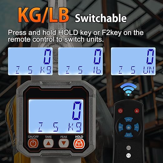 Bonvoisin Digital Crane Scale 11000lb Hanging Scale Heavy Duty Industrial Hanging Weight Scale with Peak Function (5000KG)