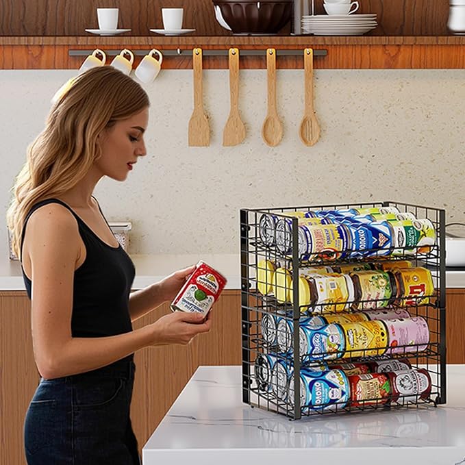 2-Pack Stackable Can Organizer for Pantry, Adjustable Can Holder Rack for Canned Food Soda Drink Goods Storage up to 36 Cans Storage, 2 Tier, Black