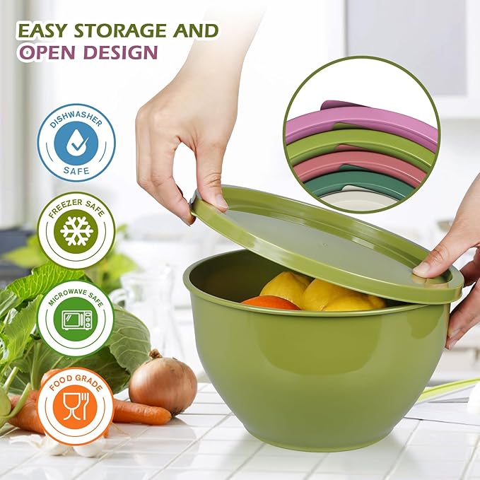 Plastic Mixing Bowls with Lids Set for Kitchen, Nesting Bowls for Mixing, Baking, Prepping, Cooking and Serving Food (5 Set-Purple)