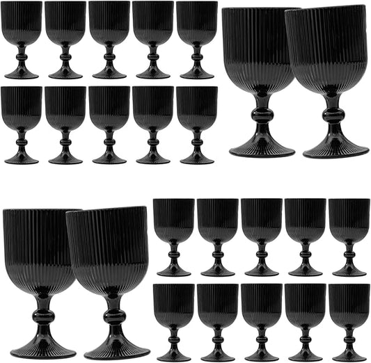 24 Pcs Black Vintage Wine Glasses, 11 Ounces Colored Glass Water Goblets, Unique Embossed Pattern High Clear Stemmed Glassware Wedding Party Bar Glass Drinking Cups Fancy Glasses Set Hand Wash Only