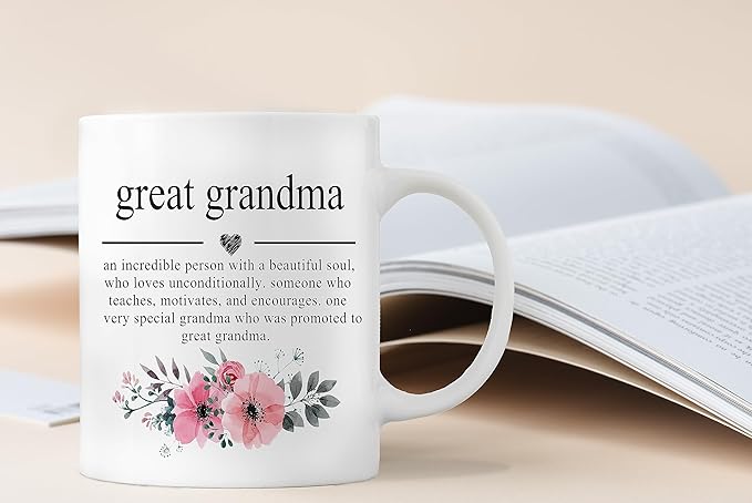 QASHWEY Great Grandma Mug, Great Grandma Gifts, Gifts for GreatGrandma, Mothers Day Tea Cup Gift for GreatGrandmother, GreatGrandma Definition Coffee Cups Ceramic 11oz