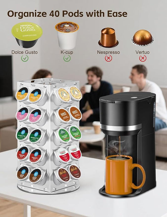K Cup Holder, Coffee Pod Holder for Keurig – 360° Rotating Aluminum Coffee Organizer for Countertop,Saving Design with Anti-Slip Base for Kitchen or Office,Capacity of 40 Pods,Silver