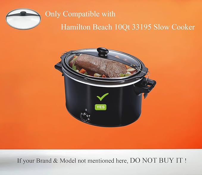 Oval Slow Cooker Lid with Sealing Ring and Clips Compatible for Hamilton Beach 10Quart Slow Cooker 33195