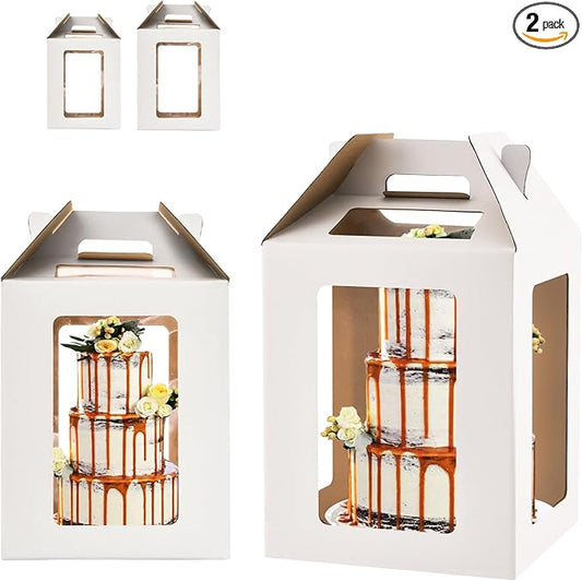 Tall Cake Boxes for Tier Cakes,10x10x12 & 12x12x14 Tiered Cake Box with window, 8in 10in 12in Tall Cake Carrier,large cake box,Layer tall baking carrier (2 pack)