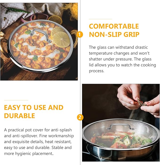 Luxshiny 13-Inch Tempered Glass Pot Lid with Handle - Universal for Frying Pans, Cast Iron Skillets, and Pots - Heat-Resistant Glass with Stainless Steel Edges for Clear Cooking Visibility