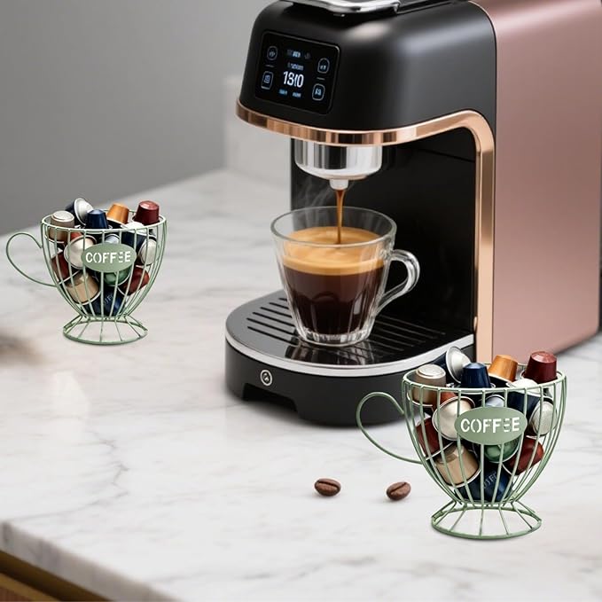 Metal Coffee Pod Holder Wire Coffee Pods Storage Basket Espresso Capsule Storage for Home Kitchen Cafe Hotel (09 Green cup)