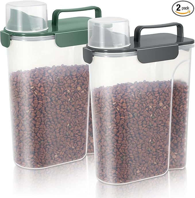 Cat Dog Food Storage Container,Pet food Container with Locking Lids Food Storage bin PBA-Free,For Pet food,Rice,cereals Storag (Dark Gray + Dark Green (5L-2Pack))