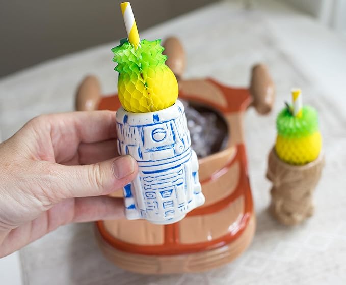 Geeki Tikis Star Wars Landspeeder Punch Bowl with Luke and R2-D2 Mini Muglets | Official Lucasfilm Collectible Tiki Cups | Tumbler Cocktail Glasses, Tropical Drinkware For Home Barware Set