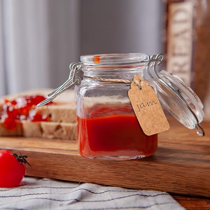 Spice Jars 30 Pack 4oz Square Glass Jars with Leak Proof Rubber Gasket & Hinged Lid,Small Glass Containers with Airtight Lids for Home, Party Favors