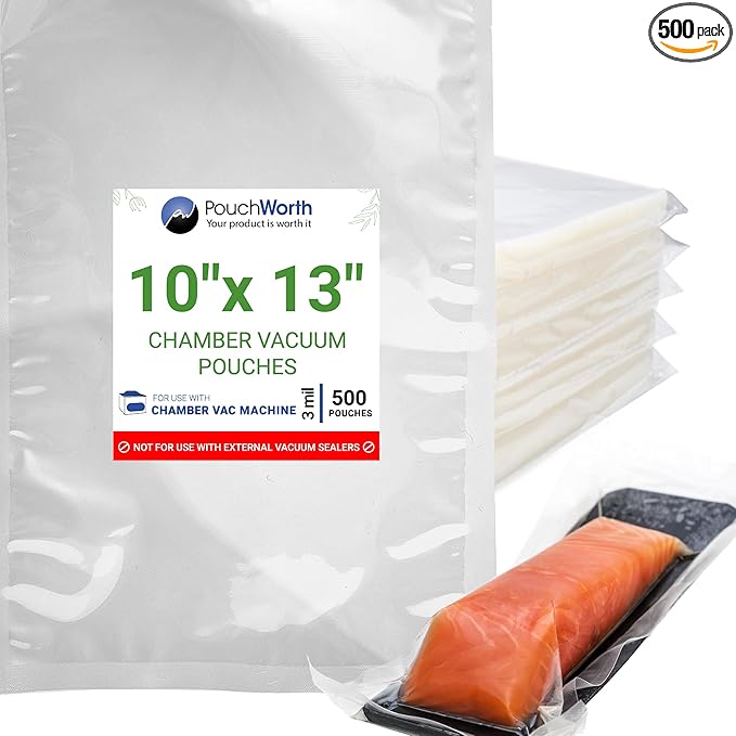 500 pcs Clear 10" x 13", 3 mil Chamber Machine Pouches, Pre-Cut Chamber Vacuum Sealer Bags, Heavy Duty Seal Pouch, BPA-Free Chamber Sealer Bags with Tear Notch