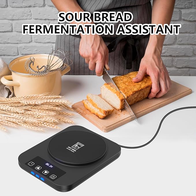 Sourdough Starter Warmer, Precise 1°F Thermostat Control (70-100°F) Sourdough Warming Mat, Smart memory Warming On/Off, 12-Hour Timer Sourdough Warmer（Black）