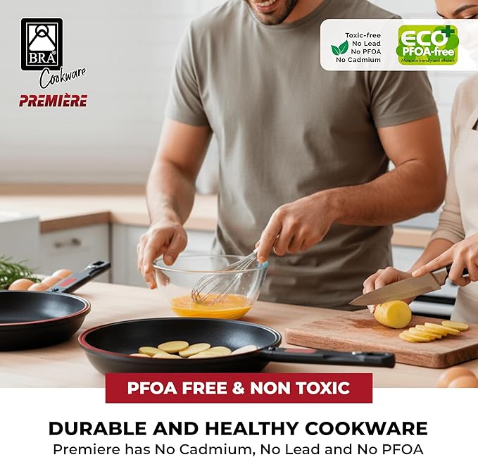 BRA COOKWARE Premiere & Infinity 6-Piece Nonstick Cookware Set | Cast Aluminum Pots & Pans Set w/ 1 Dual Skillet, 1 Pot, 1 Saucepan, 2 Lids | 3-Layer NonStick | All Stovetops | PFOA Free