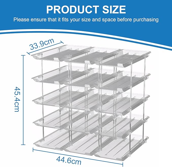 cjc Can Organizer for Pantry - 3 Sets 5 Tiers Pantry Organizer, Automatic Scrolling Can Holders for Effortless Pantry Storage-Holds 60 Cans/Clear
