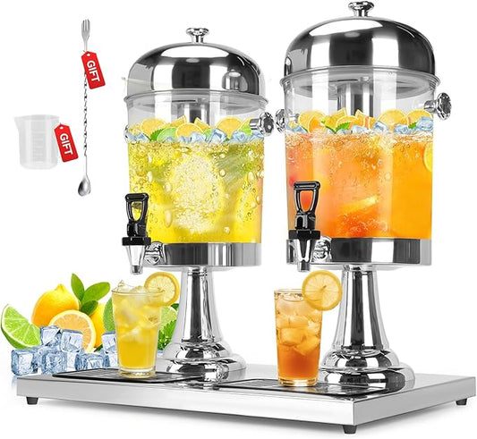 4 Gallon Large Drink Dispensers for Parties, [Easy-to-Clean Drip Tray Design] [Cold & Hot Dual-Use] Beverage Dispenser with Stand & Ice Core, Stainless Steel Juice Dispenser for Lemonade, Catering