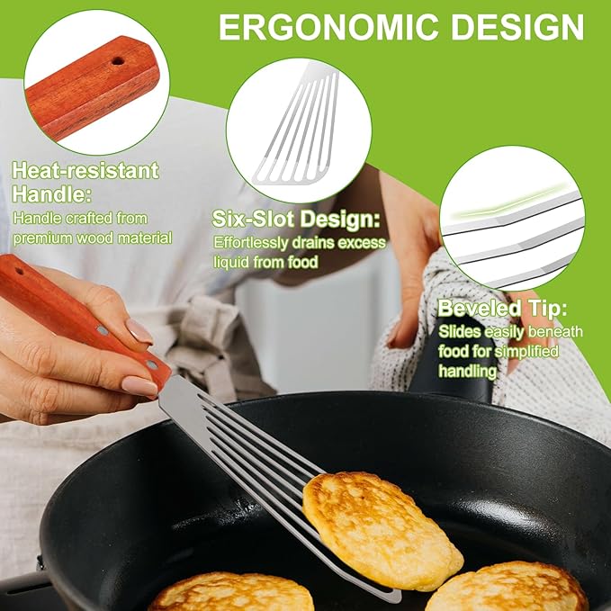 2 PCS Fish Spatula Stainless Steel, Upgraded Version Wooden Handle Fish Spatula, Polished Metal Slotted Turner For Flipping Fish, Omelets, Crepes, Steaks, and Hamburgers