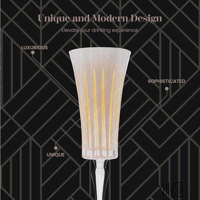 Vikko Champagne Flutes, Timeless Collection 6 Ounce Elegant Wine Glass for Fine Dining, Set of 4 White Goblets with Stem, Dishwasher Safe