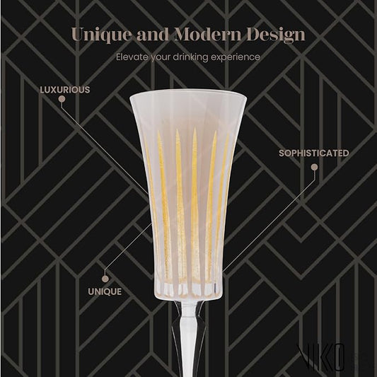 Vikko Champagne Flutes, Timeless Collection 6 Ounce Elegant Wine Glass for Fine Dining, Set of 4 White Goblets with Stem, Dishwasher Safe