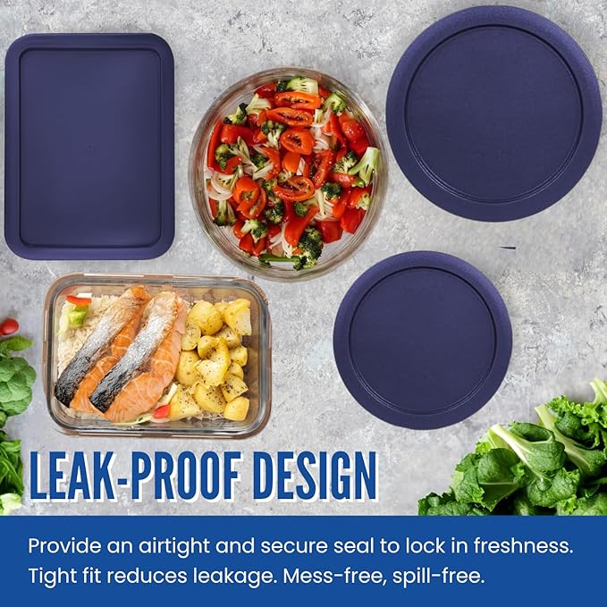 Replacement Lids for Pyrex Glass Food Storage Containers Rectangular (1) 1-Cup (2) 2-Cup (2) 4-Cup (1) 7-Cup (2) 3-Cup (1) 6-Cup Round Rectangle (Blue)