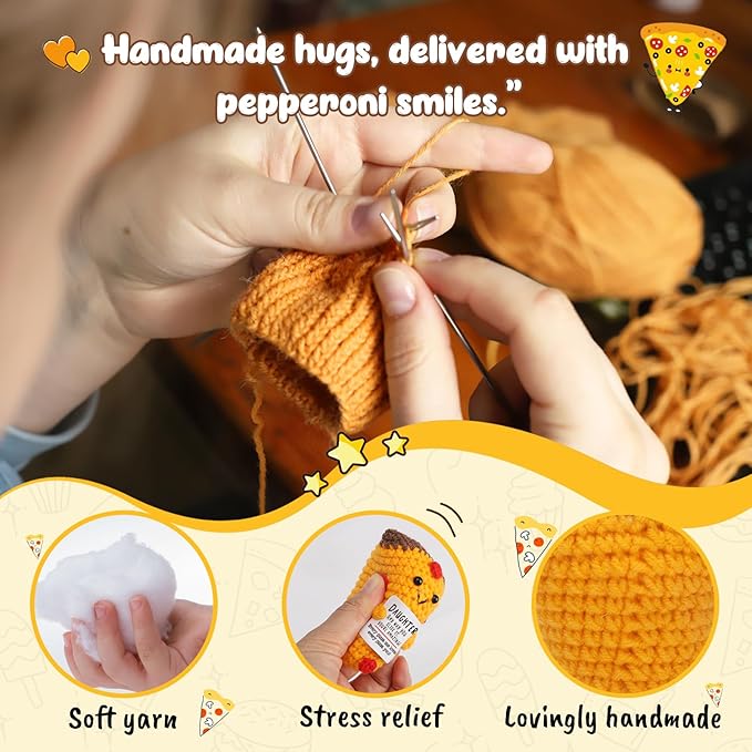 Mini Daughter Gifts from Mom Dad Cute Handmade Crochet Pizza for Motivational Encouragement Inspirational Christmas Birthday Gifts for Daughter from Parents Funny Christmas Stocking Stuffers Ideas