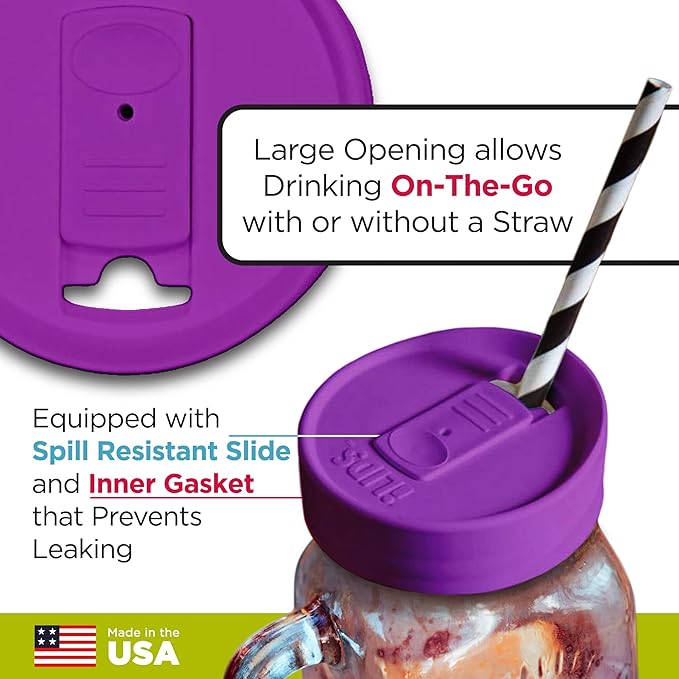 Mason Jar Drink Lid, Regular Mouth, Mulberry, Pack of 2