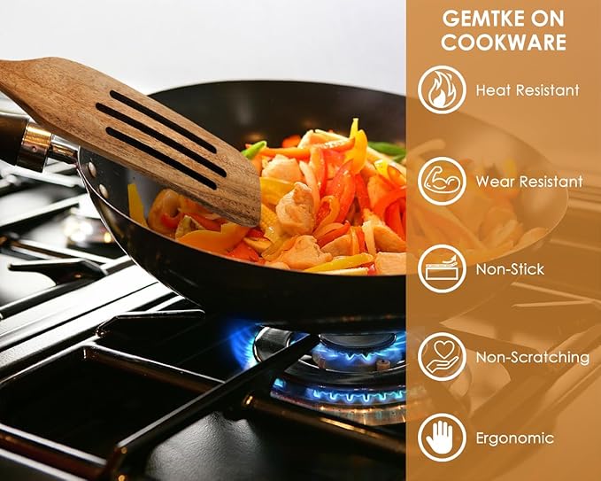 Wooden Spurtle Kit 5 Pieces Teak Wood Spoons Kitchen Tools for Nonstick Cookware, Salad Strainer and Making Cake