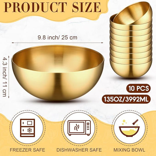Nuogo 10 Pcs Stainless Steel Mixing Bowls Decorative Esthetician Bowls for Thanksgiving Christmas First Holy Communion Wedding Baking Prepping Serving Facial Salad Fruit Candy(9.8 Inch,Gold)