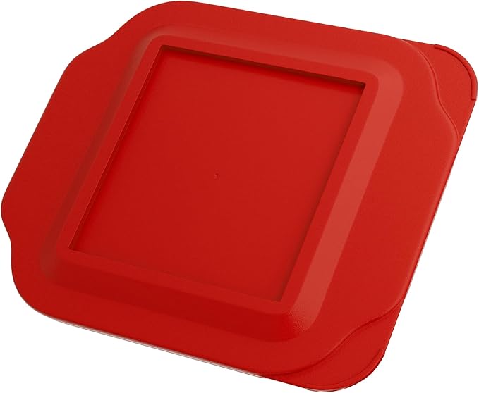 Replacement Lid for Pyrex 2-Quart 8" x 8" Glass Baking Dish #222, Compatible with Lid #222-PC, Food Storage Container Cover with Flush Tab Handles (Red)