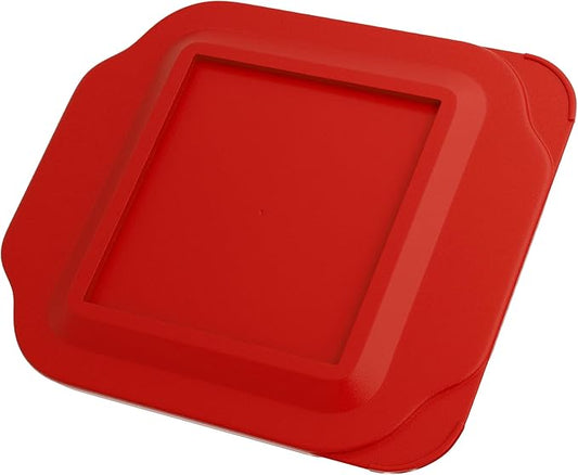 Replacement Lid for Pyrex 2-Quart 8" x 8" Glass Baking Dish #222, Compatible with Lid #222-PC, Food Storage Container Cover with Flush Tab Handles (Red)