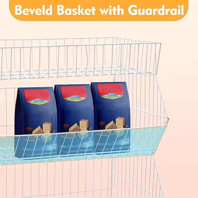 Retail Display Rack 5-Tier Market Merchandise Display Shelf Fruit Store Storage Shelf Vegetable Snack Basket Retail Store Supplies with Wheels for Home Store Market (18" D X 19" W X 55" H- White)