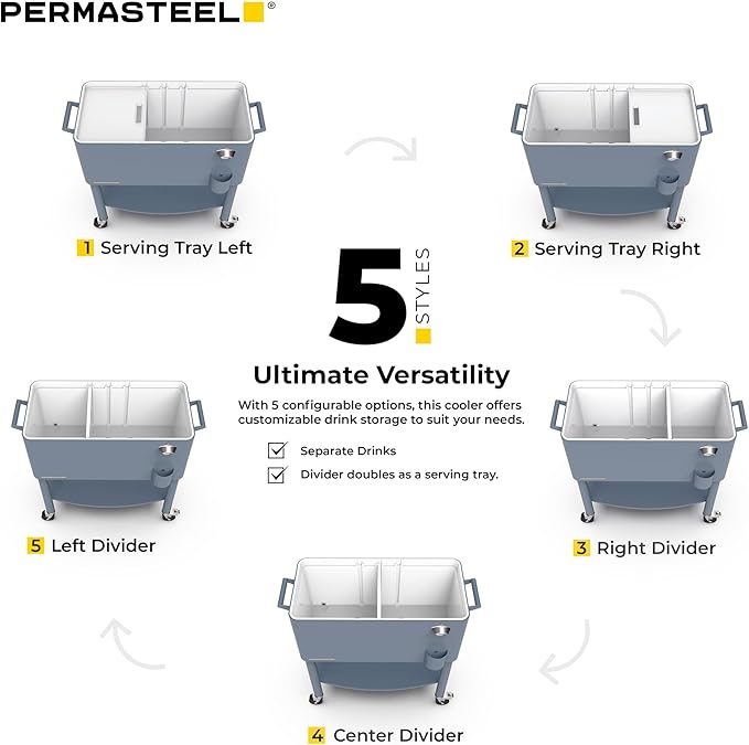 Permasteel 80 Quart Party Cooler, Rolling Ice Chest with Wheels and Handles for Indoor Outdoor Patio
