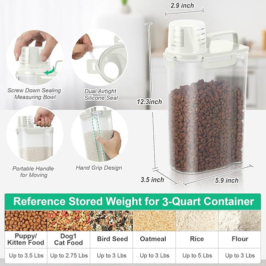 TBMax Rice Storage Container 3 to 5 Lbs - Small Pet Dog Cat Food Container Dispenser with Easy Pouring Spout & Cup, Portable Cereal Container for Small Spaces, Travel, or Daily Use -Beige