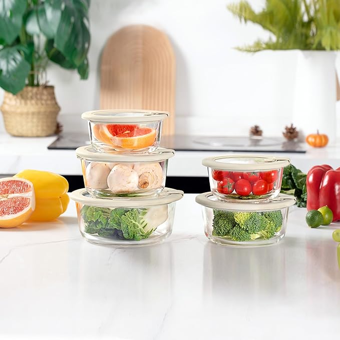 Urban Green Glass Food Storage Containers with Glass Lids, Microwave Safe Food Container Set, Aitight Meal Prep Container Set, LeakProof, 100% Plastic Free, 5 Pack