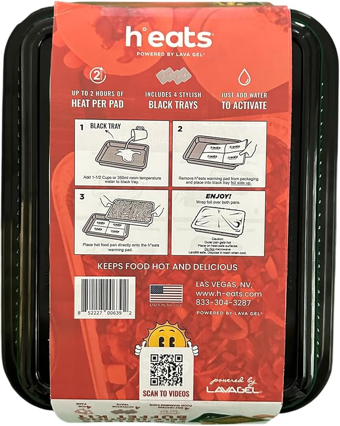 Self-Heating Buffet Kit – Flameless Food Warmer Set for Parties – Includes 4 Trays, 4 Half-Size Heat Pads & Foil Pans – Keeps Hot Food Hot for up to 3 Hours – Gel Fuel Can Alternative