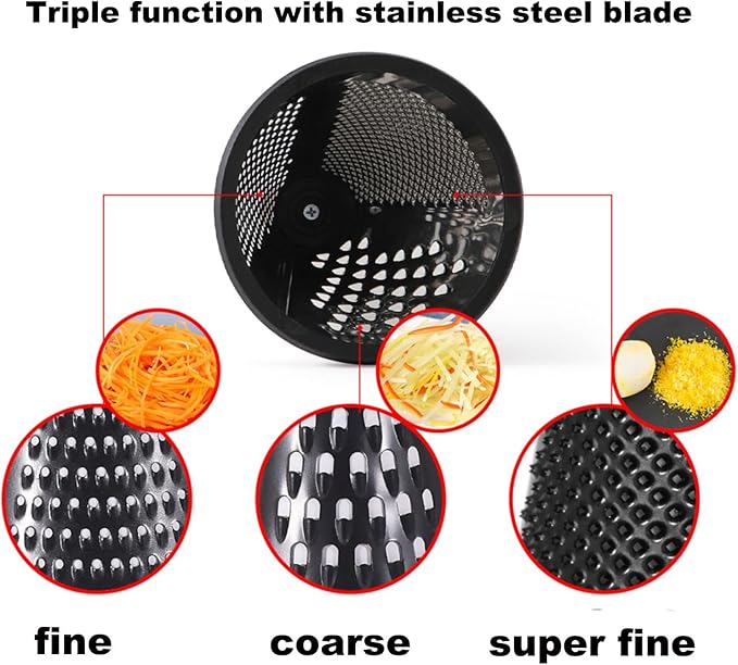 Cone Cheese Grater with Handle Stainless Steel Grater Triple Function Wood Handle Shredder Non-Slip Rubber Bottom Hand Held Multifunction Vegetables Grater Black 4-Size (Size M: 9.4" X 4.3" Black)