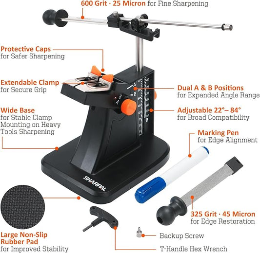 SHARPAL 201H Diamond Scissor & Garden Tool Sharpener – Adjustable 22°-84° Angle, 325/600 Grit Plates | Sharpening for Kitchen, Hair Cutting, Sewing Scissors, Lawn Mower Blades, Pruners & Hedge Shears