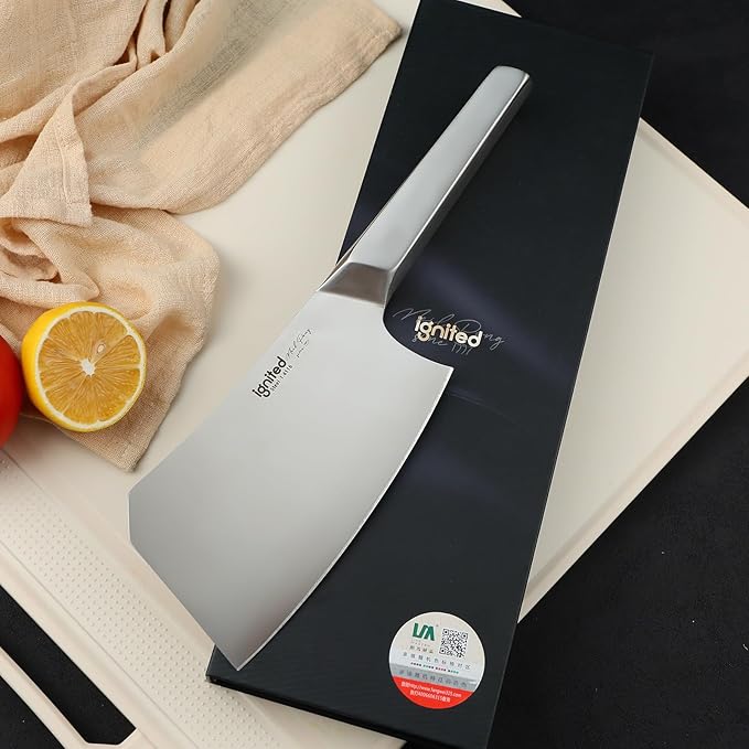 7 inch Meat Cleaver, One-piece Full Metal Cleaver Knife, Heavy Duty Butcher knife, German 1.4116 High Carbon Stainless Steel kitchen Knife, Chopping Knife for Meat, Bone, Lamb Chops
