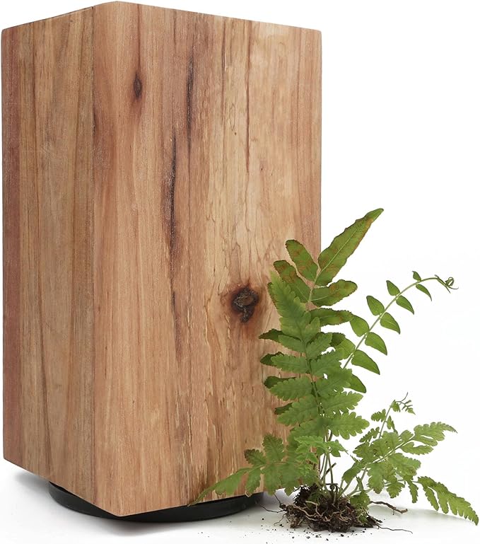 Resafy Magnetic Knife Wooden Block 360 Rotatable Knife Holder Rack with Strong Enhanced Magnets, Acacia Wood & Stainless Steel, Modern Black Style