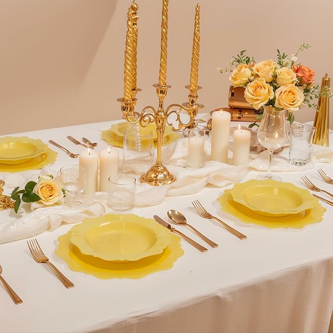 COLOSUS Yellow Plastic Party Bowls (60 Pack) 12 Oz Disposable Soup/Salad Bowl, Fancy Shatterproof Dinnerware for Easter, Catering, Holidays, Weddings, and Everyday Use