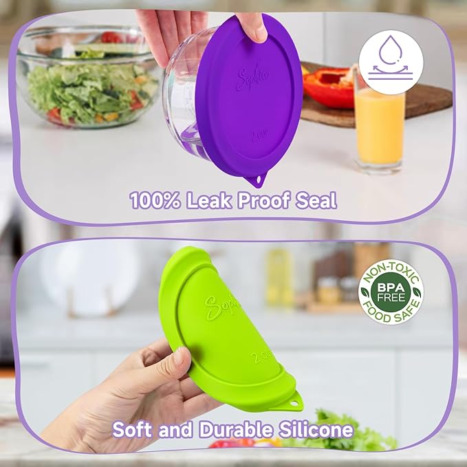 Sophico 2 Cup Round Silicone Storage Cover Lids Replacement for Pyrex 7200-PC and Anchor Hocking Glass Bowls (Container not Included) |Purple-2 Pack|