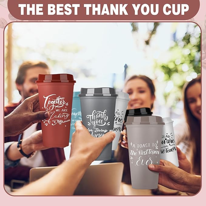 Pickmesh 15 Pcs Employee Appreciation Gifts Christmas Thank You Gift for Team Building 16 oz Teacher Plastic Coffee Cup with Lid Inspirational Travel Tumbler for Coworker Staff Pastor (Varicolored)